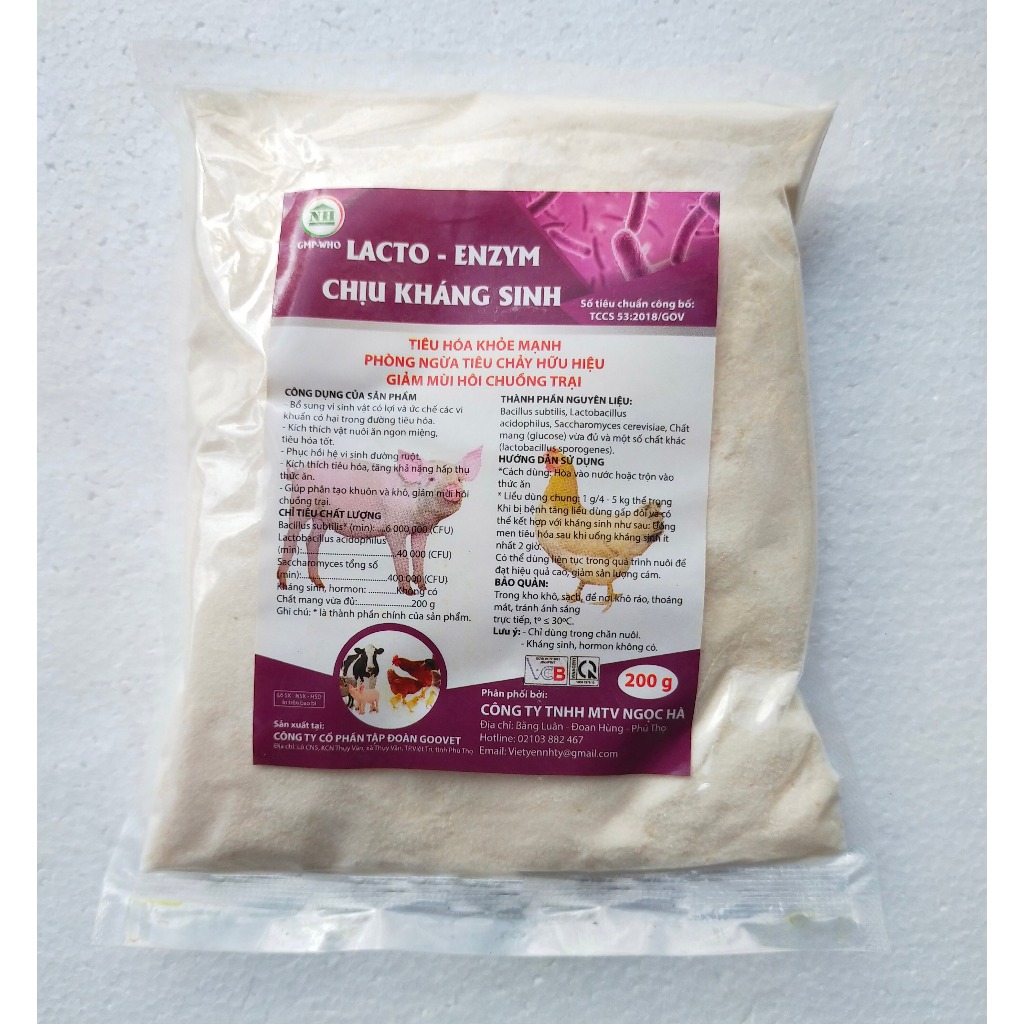 1 gói Men Lacto Enzym 200g Chịu kháng sinh, giúp tiêu hóa khỏe mạnh, phòng ngừa tiêu ch-ảy hữu hiệu, giảm mùi hôi chuồng