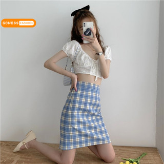 Chân váy chữ a Goness lưng cao hoạ tiết caro nhiều màu thời trang cho nữ