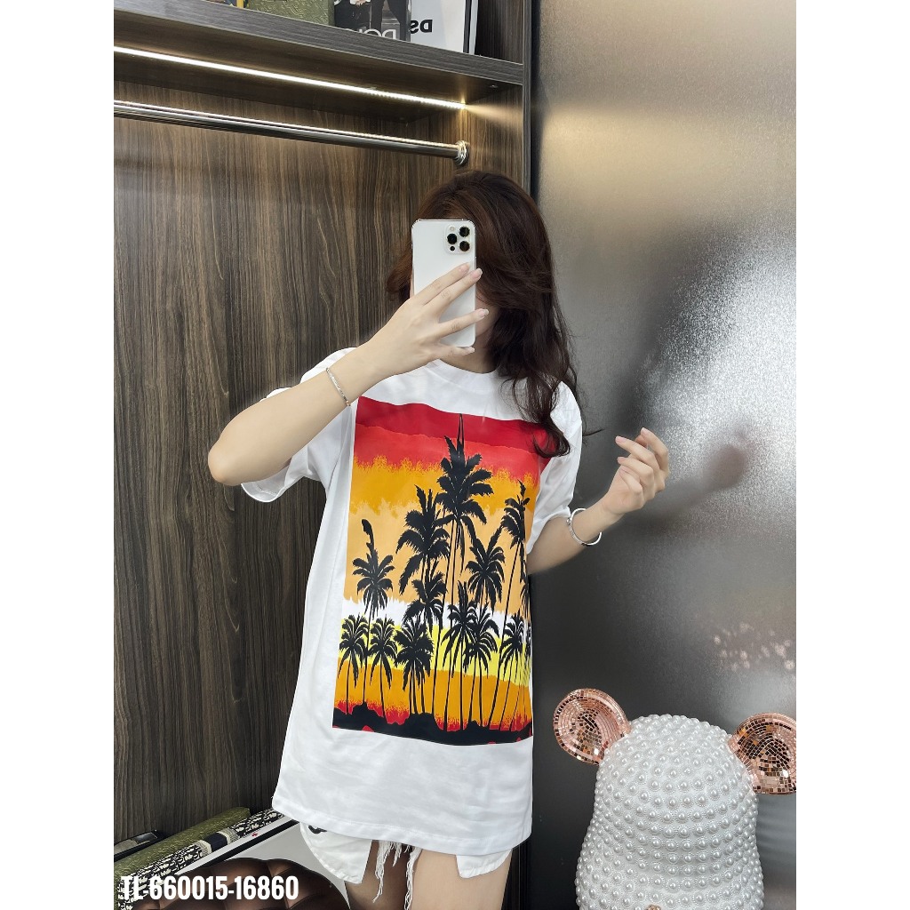 Áo thun nam nữ họa tiết in sắc nét cây dừa siêu chill - áo phông cotton co dãn tốt