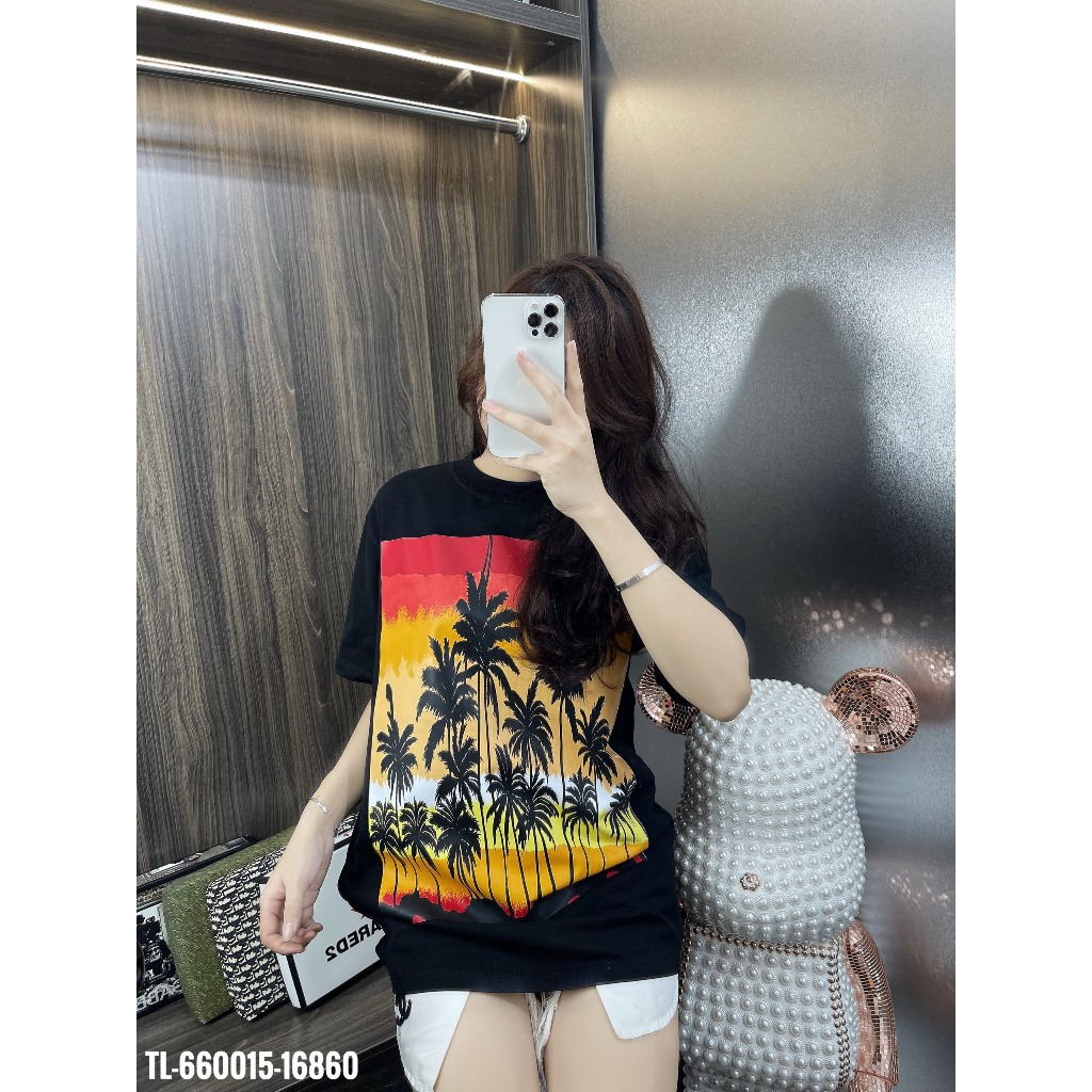 Áo thun nam nữ họa tiết in sắc nét cây dừa siêu chill - áo phông cotton co dãn tốt