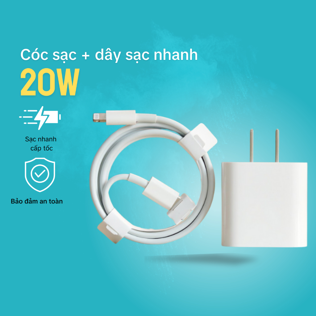 Bộ Củ Cáp Sạc Nhanh PD 20W,Chính Hãng Cam Kết Thời Gian Sạc,Bảo Vệ Pin,Chống Cháy Nổ,BH Trong 12 Tháng