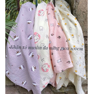 Khăn tắm, ủ, đa năng xô muslin màu bé gái kt 130 x 100cm