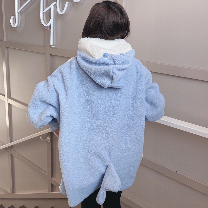 Áo Ngủ Hoodie Bông Hình Cá Mập Khoá Kéo Che Mặt