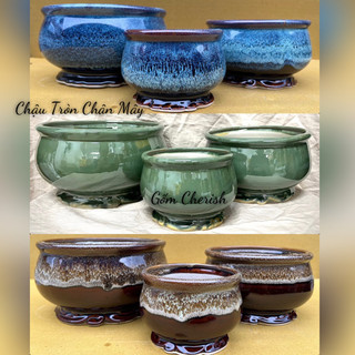Chậu gốm bát tràng trồng cây cảnh , trồng cây bonsai. Mã:tròn loe chân mây
