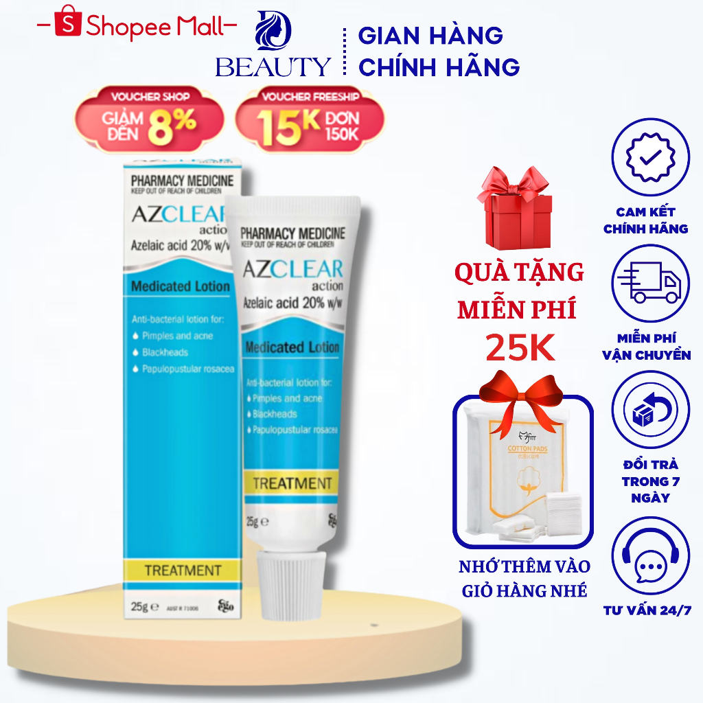 Kem Mụn Azclear 20% Azelaic Acid Làm Mờ Thâm Và Giảm Mụn Lành Tính 25gram Chính Hãng