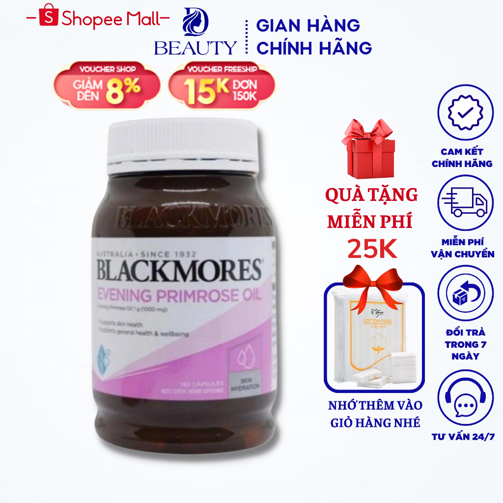 Tinh Dầu Hoa Anh Thảo Blackmore Evening Primrose Oil 1000 giúp đẹp da, cân bằng nội tiết tố lọ 190v