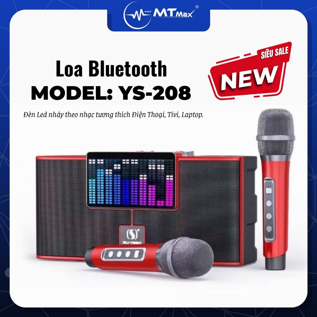 Loa Di Động Karaoke 2 Micro Hát Karaoke YS208 Bass Trầm Cực Chuẩn Công Suất 35W