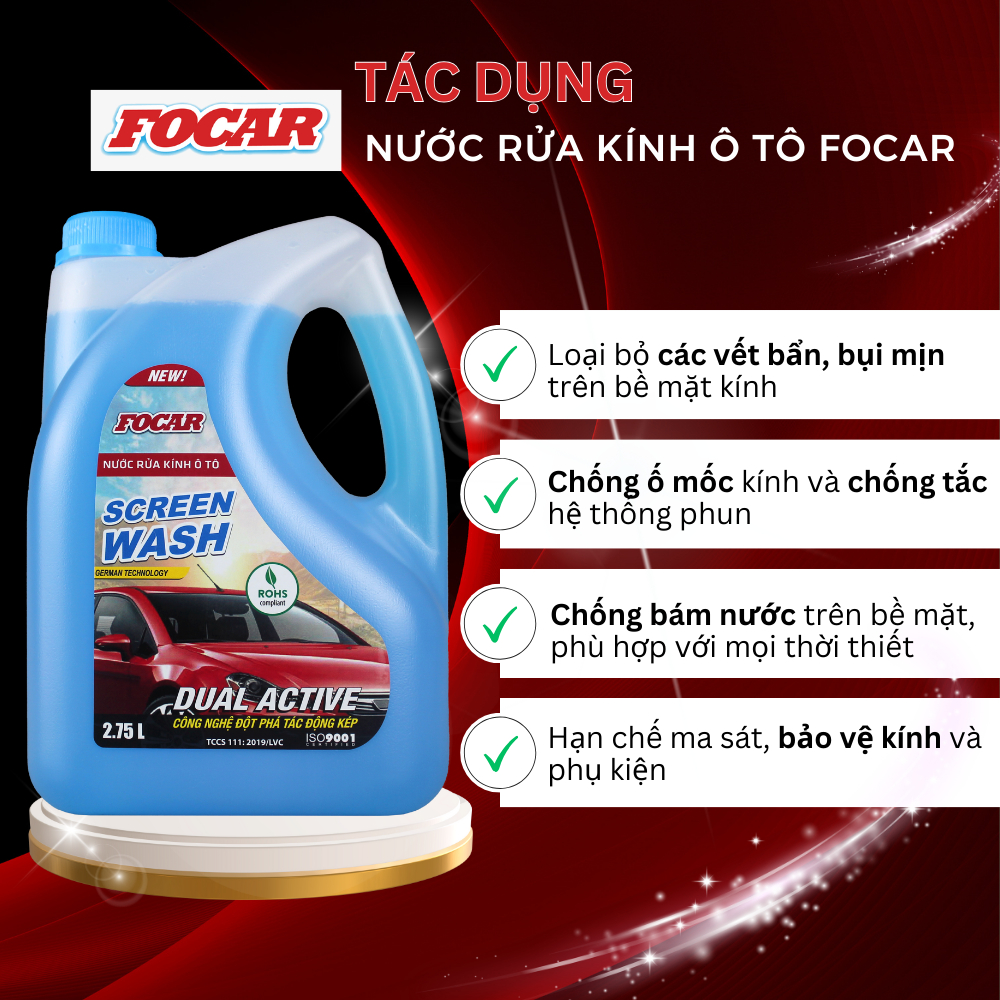 Combo 2 can nước rửa kính ô tô Focar Screen Wash 2.75L