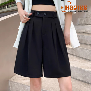 Quần sooc nữ Haviss đùi dáng lửng chất vải ruby cạp cao 2 cúc bo chun phía sau phong cách đường phố trẻ trung năng động