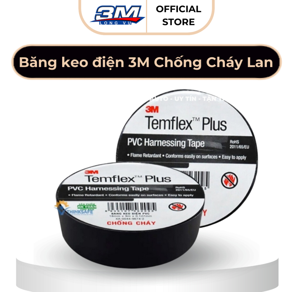 Băng Keo Điện PVC Chống Cháy Lan 19mm x 18m 3M 1518 - 3M Long Vu