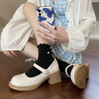 Giày búp bê nữ tăng chiêu cao da bóng lolita mã MNP7 cao 3P xinh xắn