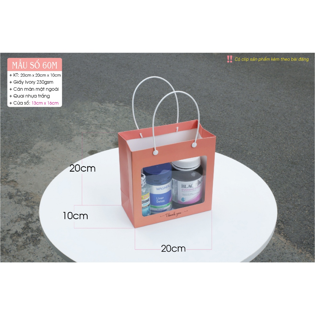 25 cái - Túi giáy mica mặt kiếng đựng phụ kiện,quà tặng,hoa khô - Mẫu 60M cam