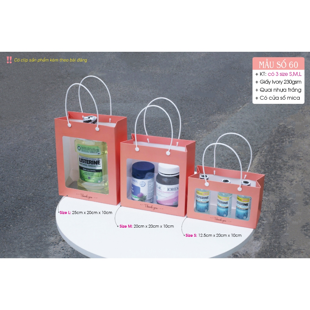 25 cái - Túi giáy mica mặt kiếng đựng phụ kiện,quà tặng,hoa khô - Mẫu 60M cam