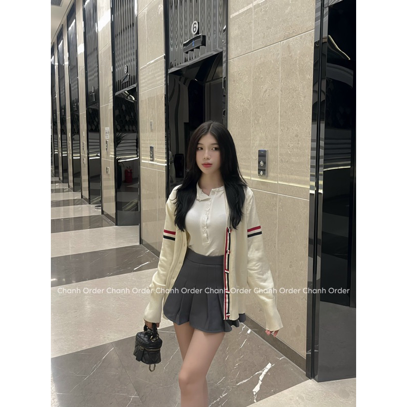Áo Cardigan Len Thom Hoạ Tiết Ba Sọc Mẫu Mới