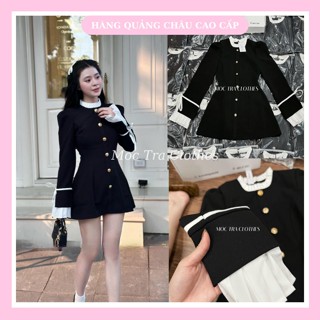 Đầm dự tiệc nữ Quảng Châu thiết kế cổ tay xếp ly tiểu thư sang chảnh, Váy chữ A ngắn xòe nhẹ siêu xinh