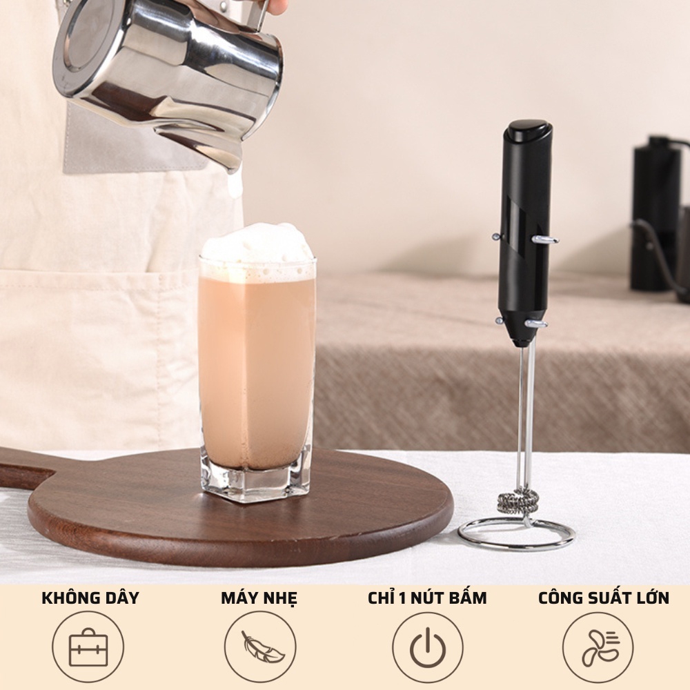 Máy đánh trứng cầm tay sử dụng pin, Máy tạo bọt cà phê cầm tay mini - Nhựa ABS, inox 304 cao cấp