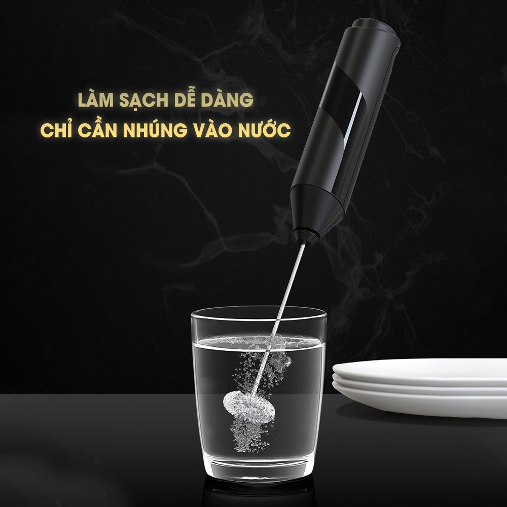 Máy đánh trứng cầm tay sử dụng pin, Máy tạo bọt cà phê cầm tay mini - Nhựa ABS, inox 304 cao cấp