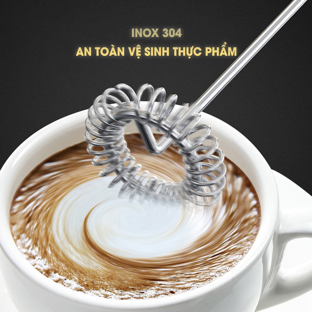 Máy đánh trứng cầm tay sử dụng pin, Máy tạo bọt cà phê cầm tay mini - Nhựa ABS, inox 304 cao cấp