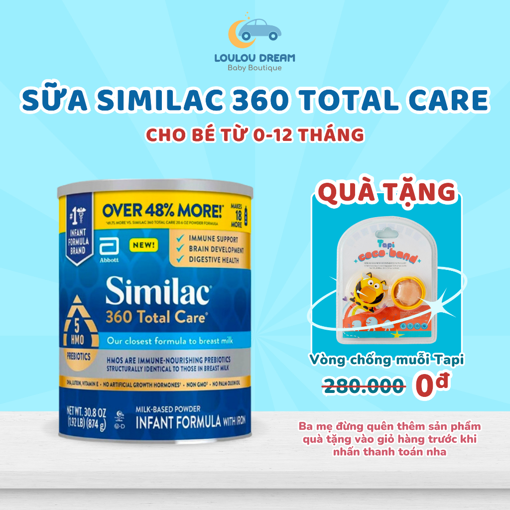 Sữa Similac Mỹ 360 Total Care lon xanh 5 HMO cho bé 0-12 tháng 874g