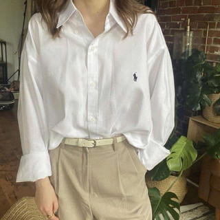 Áo sơ mi trắng dài tay chất thô kiểu polo