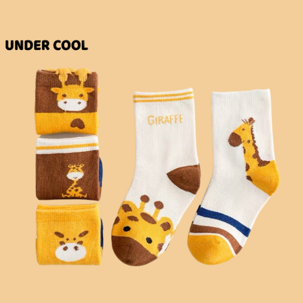 Set 5 Đôi Tất Huơu Cao Cổ Cho Bé UNDERCOOL Tone Vàng Sợi Bông Mềm Mại