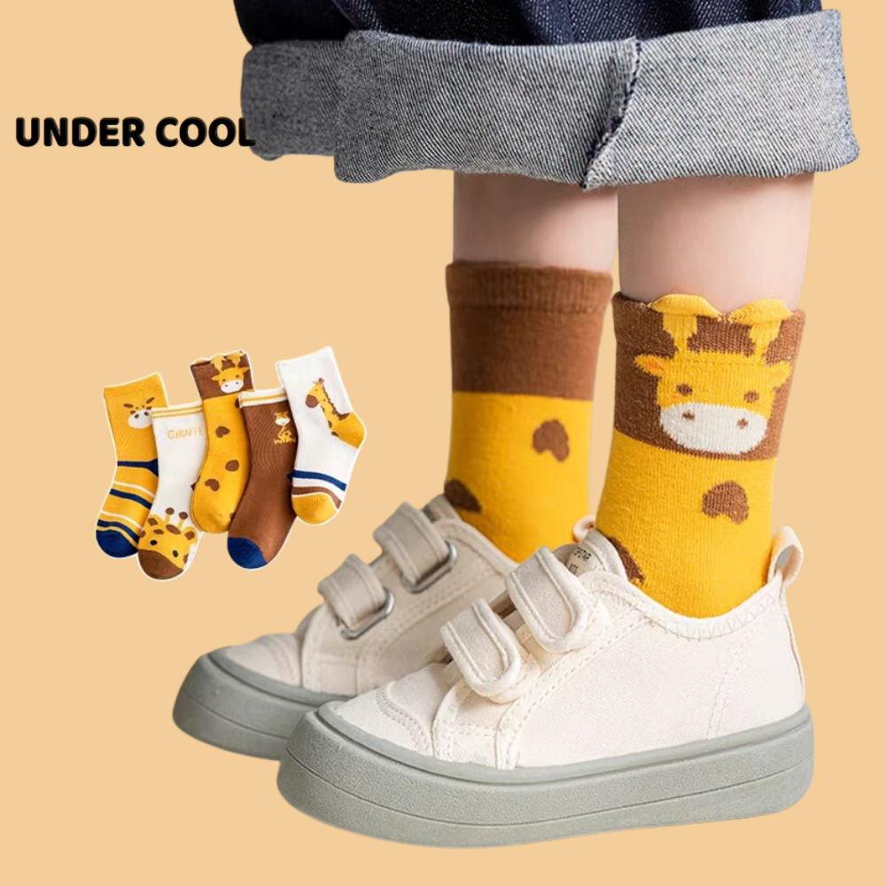 Set 5 Đôi Tất Huơu Cao Cổ Cho Bé UNDERCOOL Tone Vàng Sợi Bông Mềm Mại