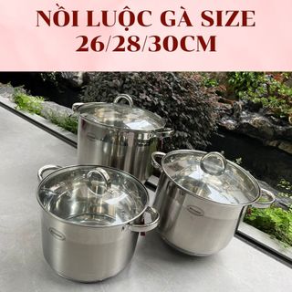 Nồi luộc gà inox dùng bếp từ size 26/28/30cm - nồi nấu súp, luộc gà, nấu bánh chưng, nồi hầm xương