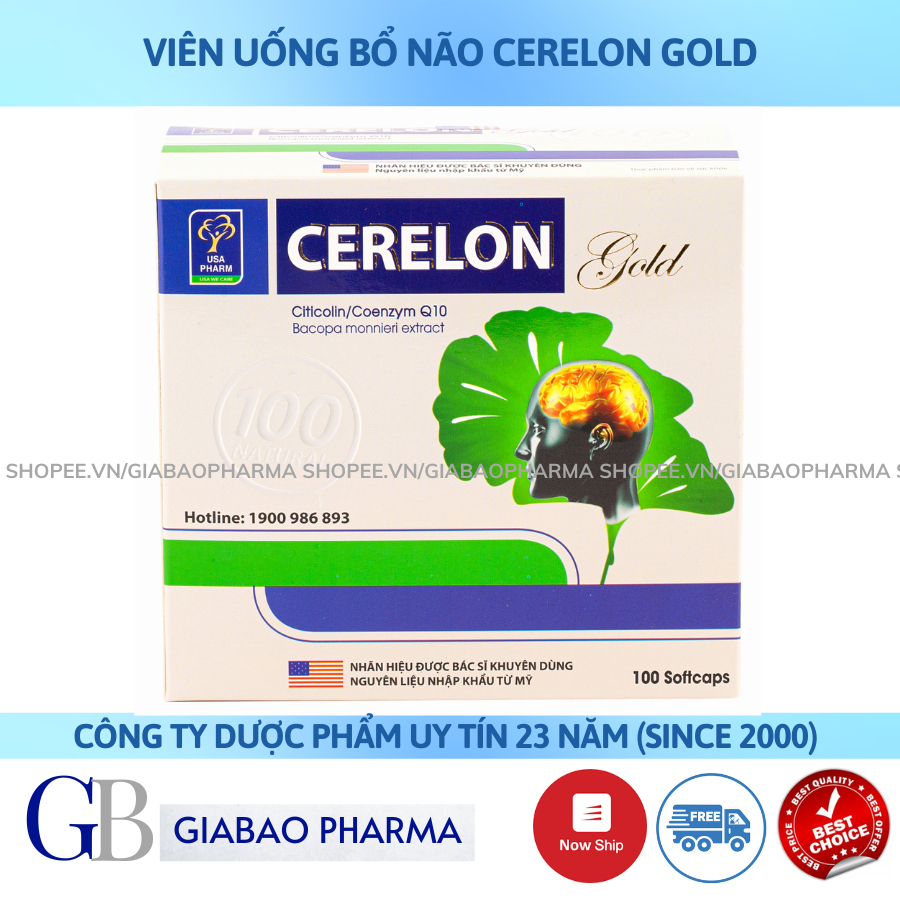 Viên bổ não Cerelon Gold Trắng - Giảm nhức đầu, hoa mắt, chóng mặt do rối loạn tiền đình - Hộp 100 viên
