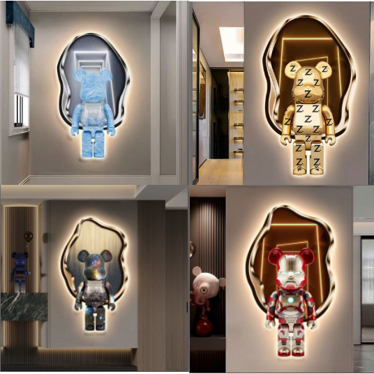 Đèn - Tranh Treo Tường Đèn Led Bearbrick Tráng Gương Trang trí Phòng Khách/ Phòng Ngủ/ Cửa hàng /Spa