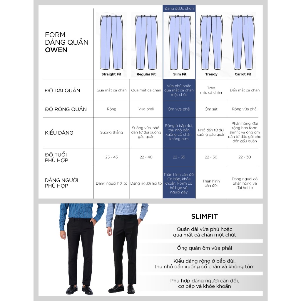 OWEN - Quần tây Slim Fit màu Xanh đen - QS231512R2