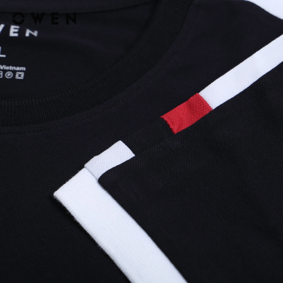 OWEN - Áo thun nam Tshirt ngắn tay Body Fit màu Đen chất liệu CVC Spandex - TSN231455