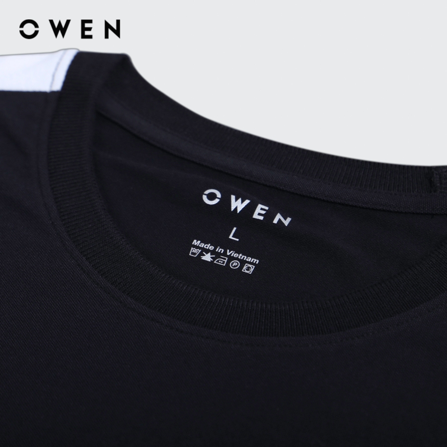 OWEN - Áo thun nam Tshirt ngắn tay Body Fit màu Đen chất liệu CVC Spandex - TSN231455