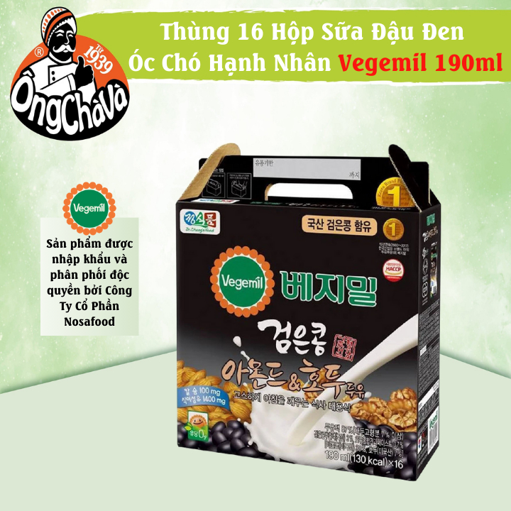 [MUA 2 GIẢM 50%] - Thùng 16 Hộp Sữa Hạt Đậu Đen Óc Chó Hạnh Nhân Vegemil 190ml (Black Bean, Almond & Walnut)