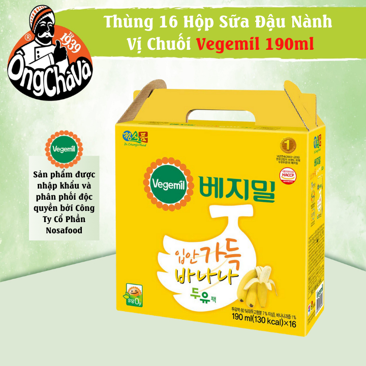 [Hạn Sử Dụng Tháng 04/2024] - Thùng 16 Hộp Sữa Đậu Nành Hương Vị Chuối Vegemil 190ml (Banana Soymilk)