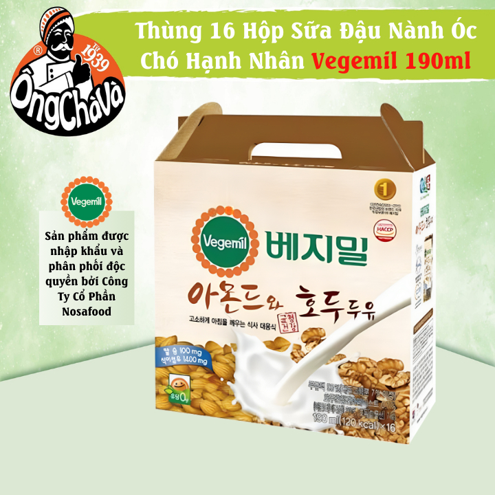 [Hạn Sử Dụng Tháng 12/2023] - Thùng 16 Hộp Sữa Hạt Óc Chó Hạnh Nhân Vegemil 190ml (Almond & Walnut Soymilk)