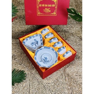 Bộ bát đĩa hoa mặt trời sen cành xanh sứ Bát Tràng cao cấp