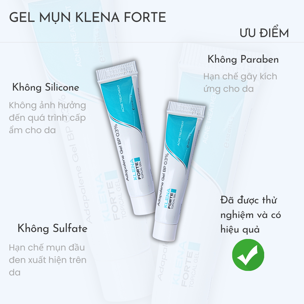 Gel Giảm Mụn Klena Forte, Adapalene gel 0,3% giúp giảm mụn, mờ thâm, dưỡng ẩm và ngăn ngừa lão hóa 15g