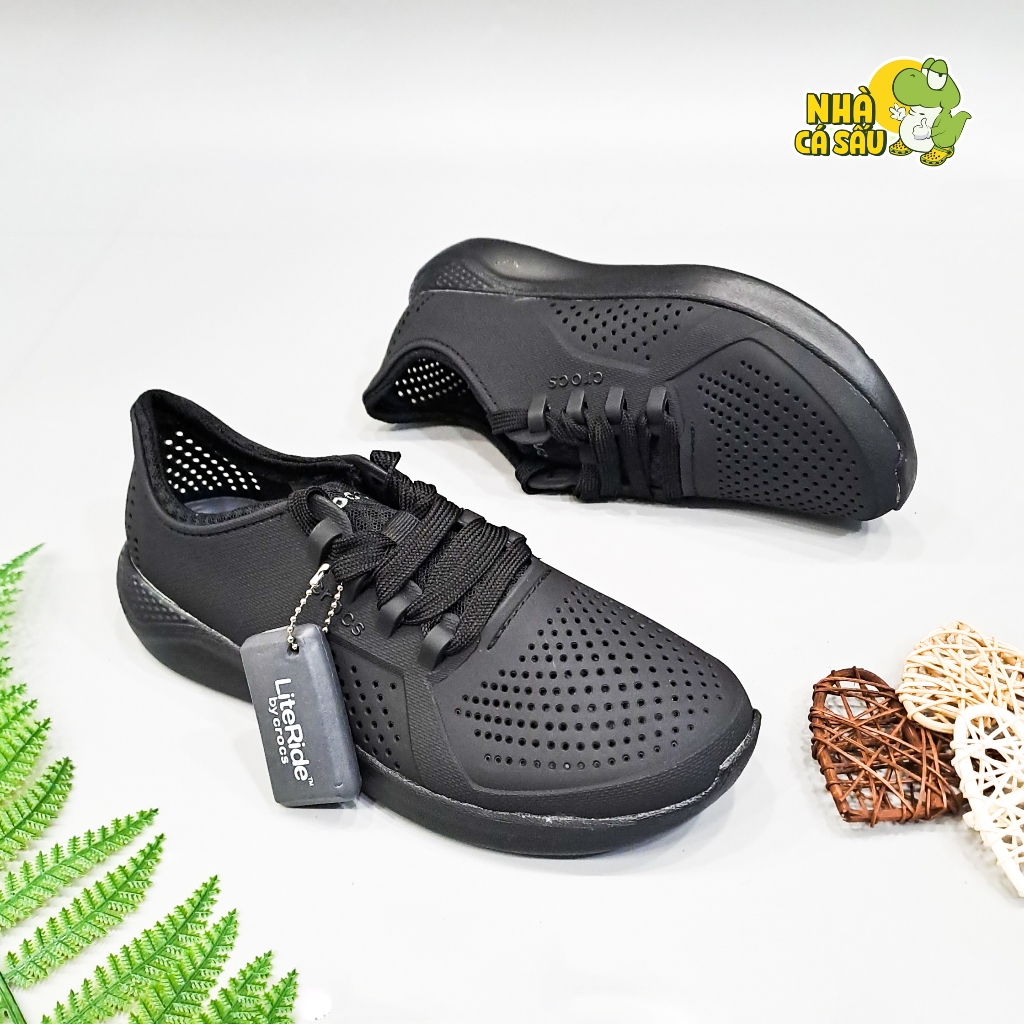 Giày cross literide pacer nam nữ unisex màu đen full, giày buộc dây nam nữ cross literide nhựa đi mưa - Nhà Cá Sấu