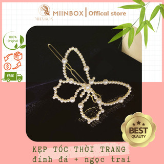 Kẹp tóc thời trang kim loại đính đá, ngọ.c tr.ai nhựa tiểu thư đáng yêu hàn quốc