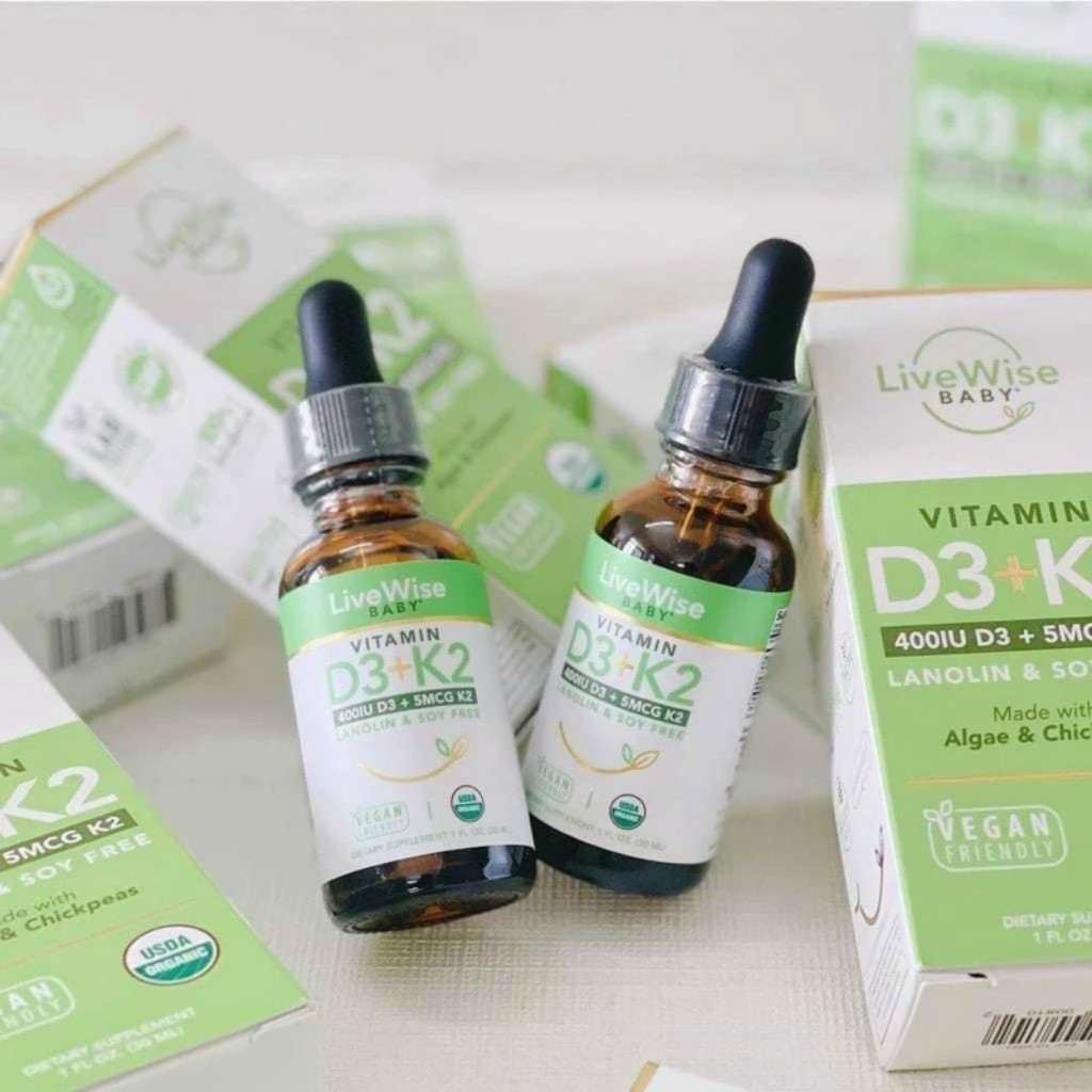 Vitamin D3K2 Livewise Organic - Livewise Baby nội địa Mỹ