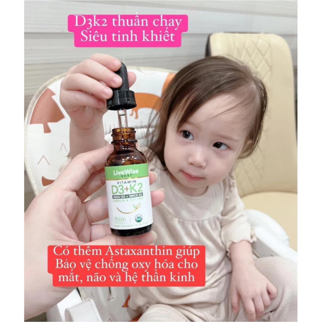 Vitamin D3K2 Livewise Organic - Livewise Baby nội địa Mỹ