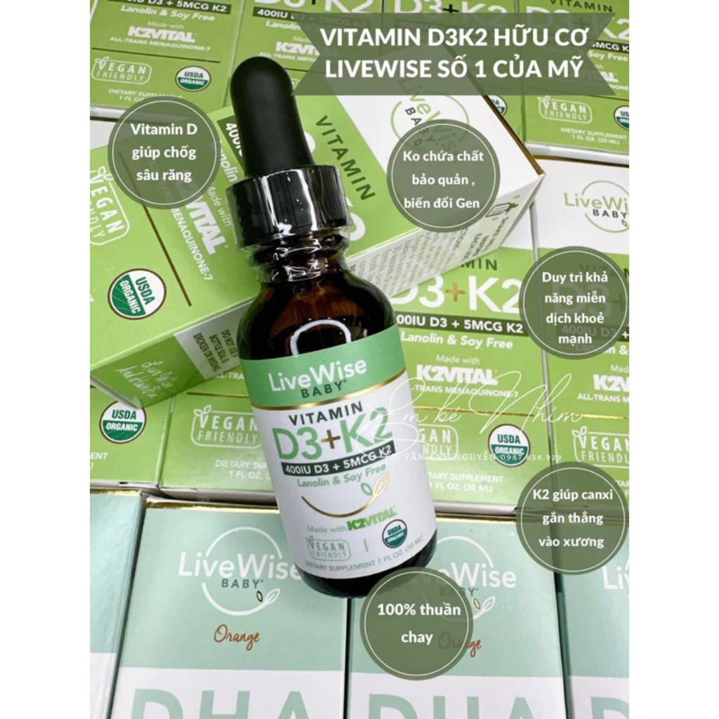 Vitamin D3K2 Livewise Organic - Livewise Baby nội địa Mỹ