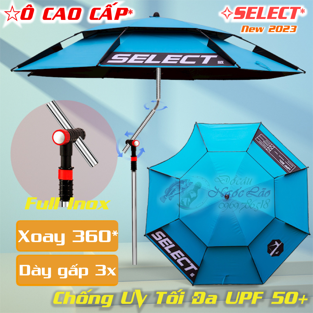 Ô CÂU CÁ 360 CHỐNG GIÓ 2m4 ★ Dù Câu Đài Cao Cấp 2 Tầng Chống Nắng Mưa - Full Inox siêu chắc