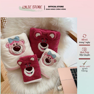 Set 2 khăn tắm gấu dâu LOSTO siêu mềm mịn thấm hút tốt, Bộ 2 món khăn mặt & khăn tắm Hàn Quốc