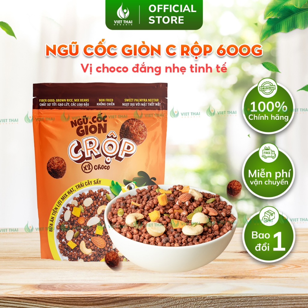 [CỰC GIÒN] Ngũ Cốc Giòn C Rộp Vị Choco Granola Gạo Lứt Ăn Sáng Ít Đường Ăn Kiêng Giảm Cân 600G Việt Thái Organic