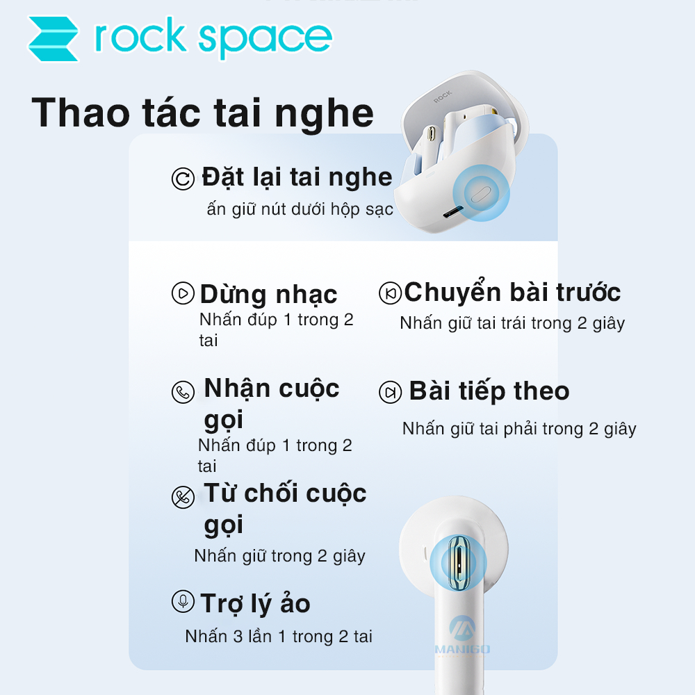 Tai nghe bluetooth không dây nhét tai TWS Rockspace S3 hàng chính hãng bảo hành 1 năm 1 đổi 1