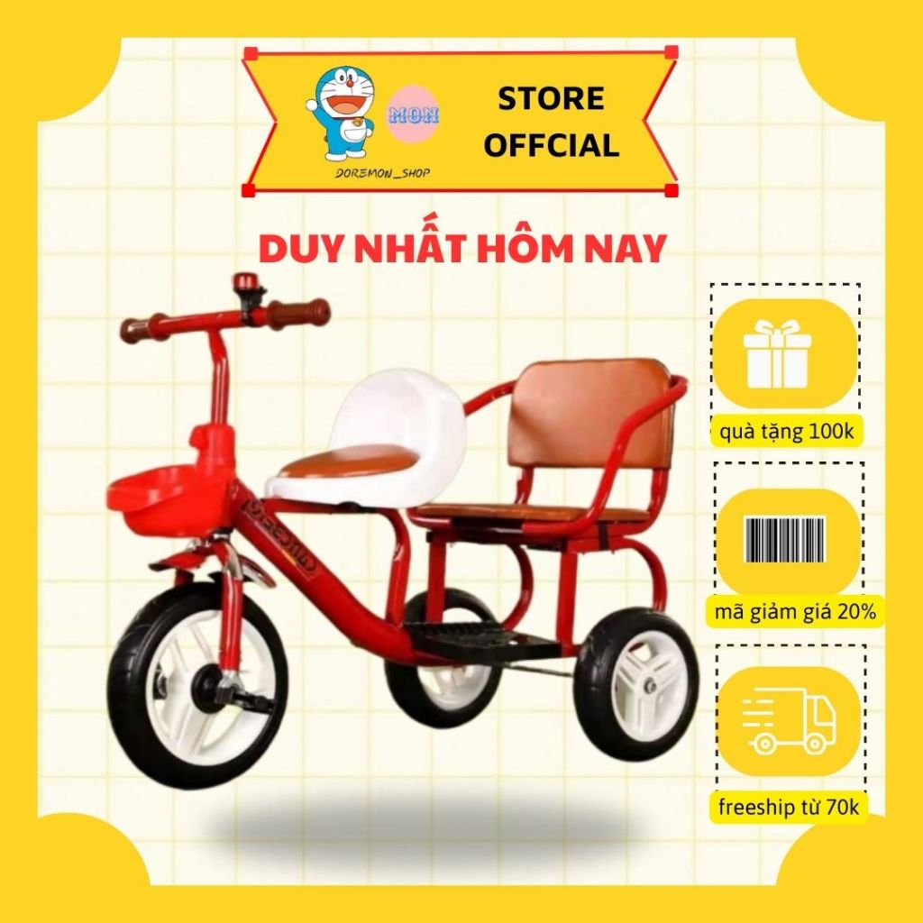 Xe đạp xích lô 3 bánh 2 chỗ ngồi to rộng có đệm lót cho bé từ 2