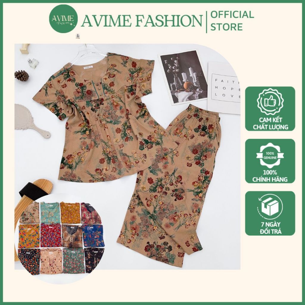 Đồ Bộ Lanh Tole Mặc Nhà Nữ Trung Niên Avime Fashion, quần lững,áo cộc tay, Lanh thái cao cấp không co rút, thoáng mát.