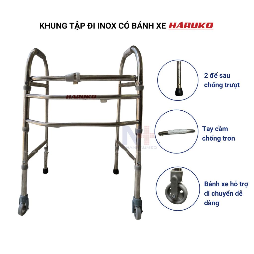 Khung Tập Đi Cho Người Già, Khung Tập Đi Inox Có Bánh Xe Dành Cho Người Già Người Khuyết Tật Tai Biến