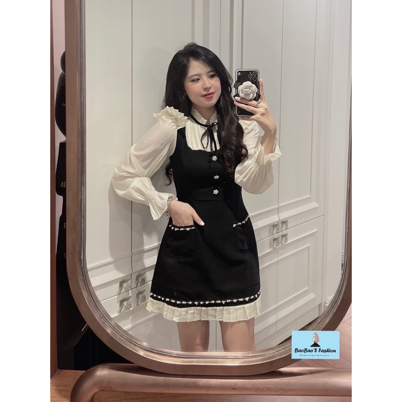 Đầm đen phối trắng cách điệu nữ tính